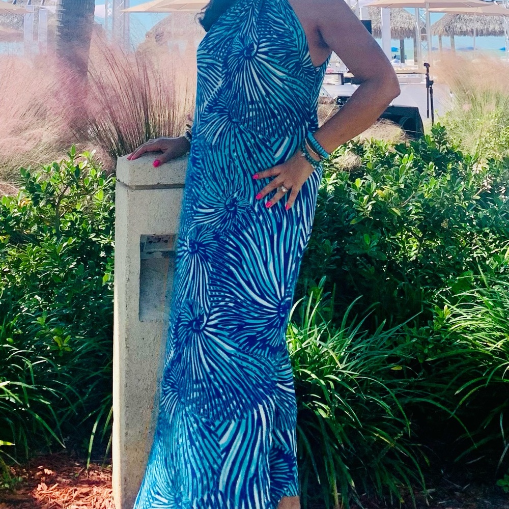 Blue and Teal resort maxi dress Medium
